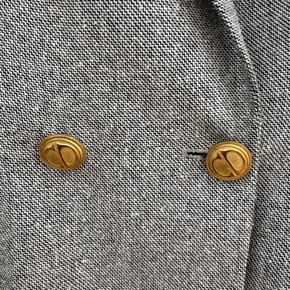 Dior Double-Breasted Gray Tweed Blazer with Gold Buttons
